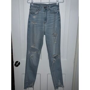 American Eagle Outfitters Womens Highest Rise Mom Jeans Distressed Size 2 X-Long